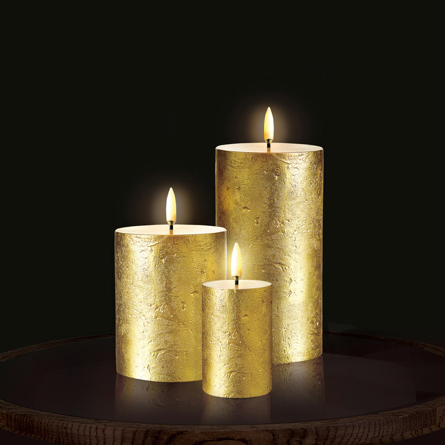 Metallic Gold Real Wax Flameless Candle Trio
