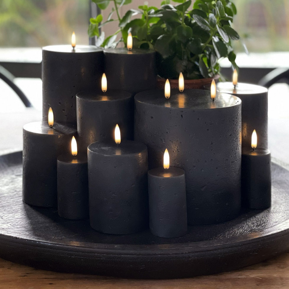 Uyuni Lighting New Black Collection including triple wick flameless candle