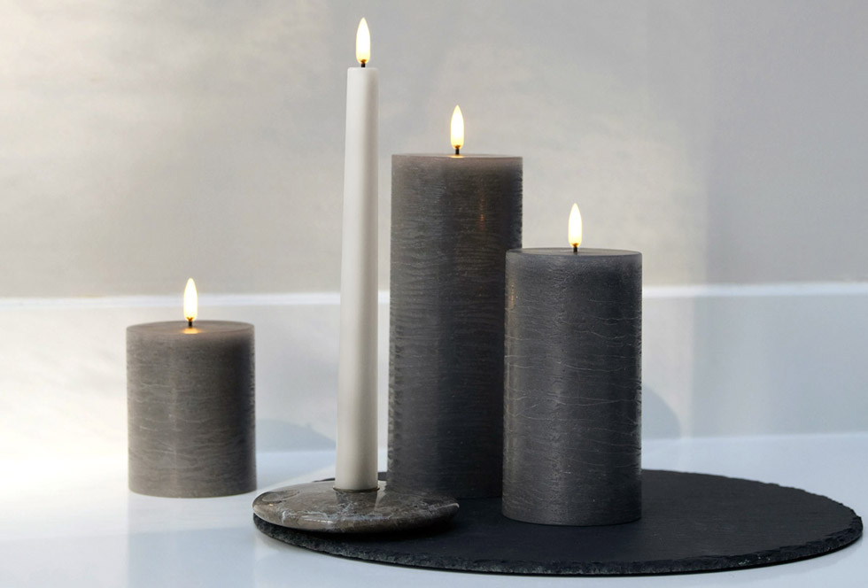 Uyuni Lighting Grey Flameless Candles with Nordic White Pillar