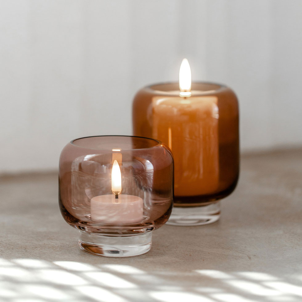 Uyuni Lighting Premium Tea Light and Votive Pillar Flameless Candles in Amber Vases
