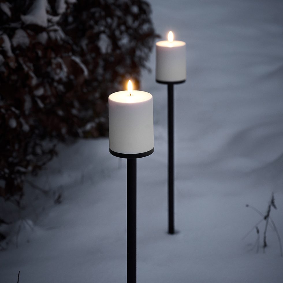New Uyuni Spike and base with new Uyuni Outdoor flameless candles in 84mm width