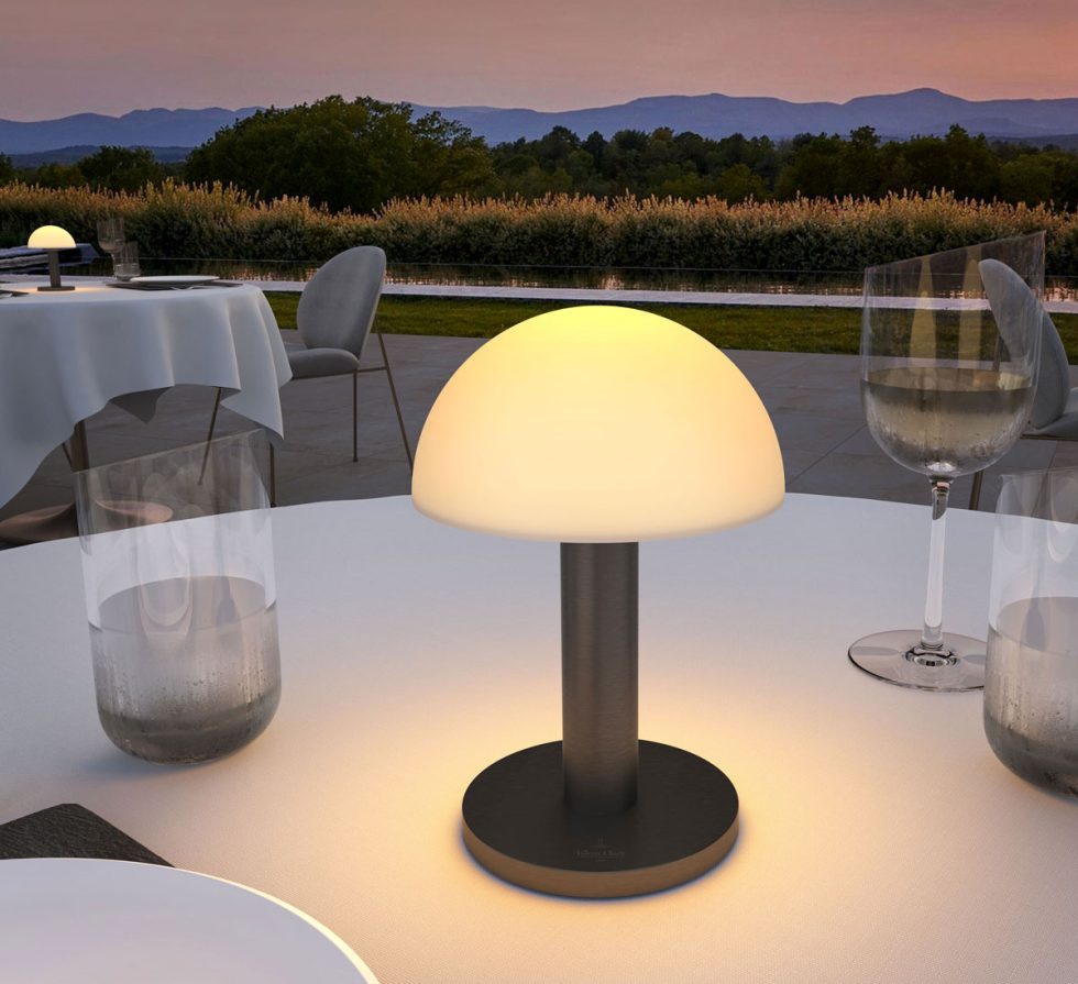Villeroy & Boch Bergamo Brushed Graphite USB Rechargeable LED Table Lamp for outdoor dining