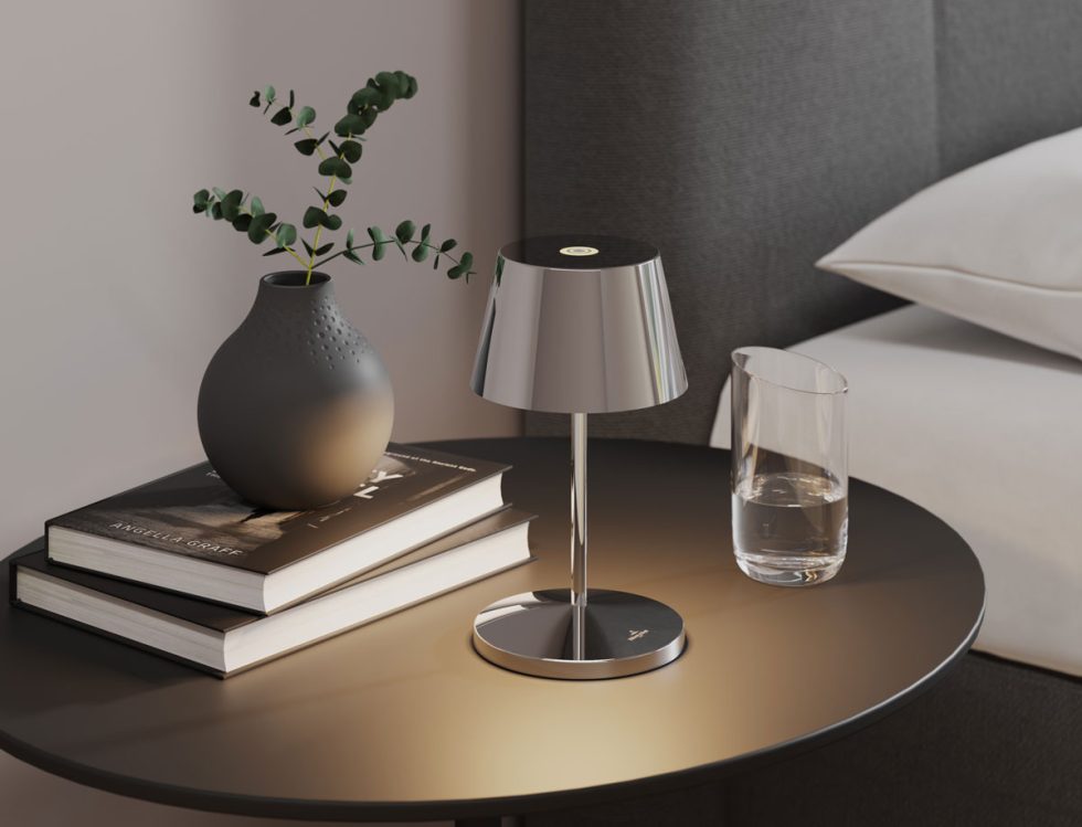 Villeroy & Boch Seoul Micro Polished Chrome rechargeable LED table lamp for bedrooms and living spaces