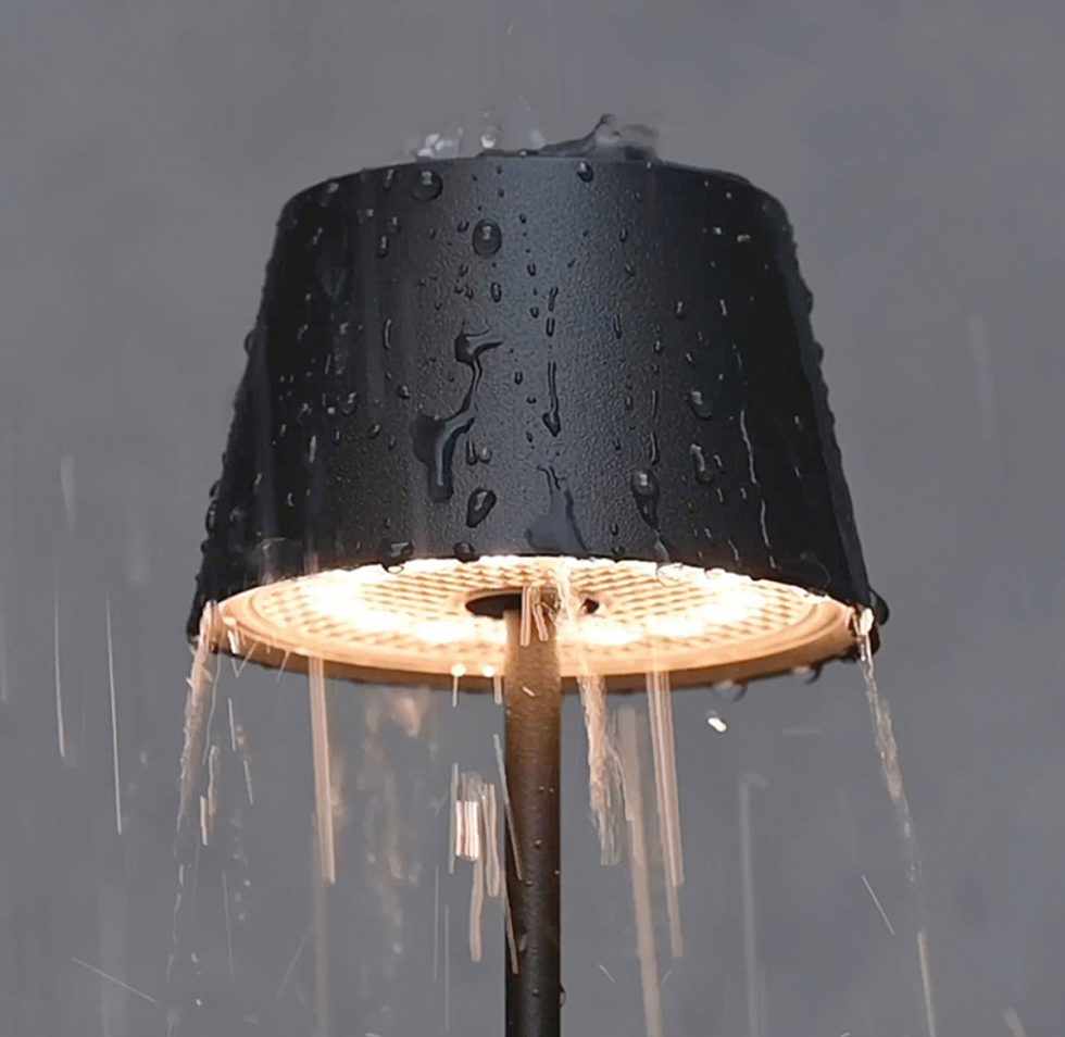 Villeroy & Boch Seoul Micro Matte Black USB Rechargeable LED Lamp demonstrating IP65 weather resistance