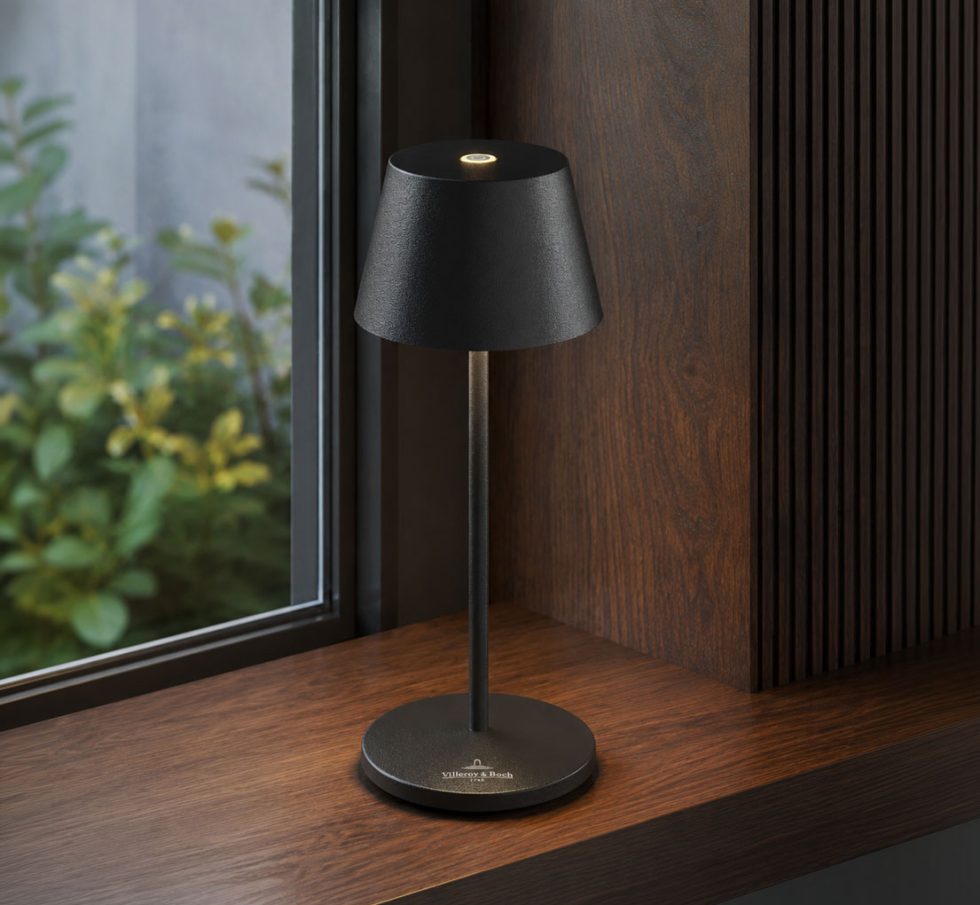 Villeroy & Boch Seoul Micro USB Rechargeable LED Lamp in Matte Black on timber windowsill